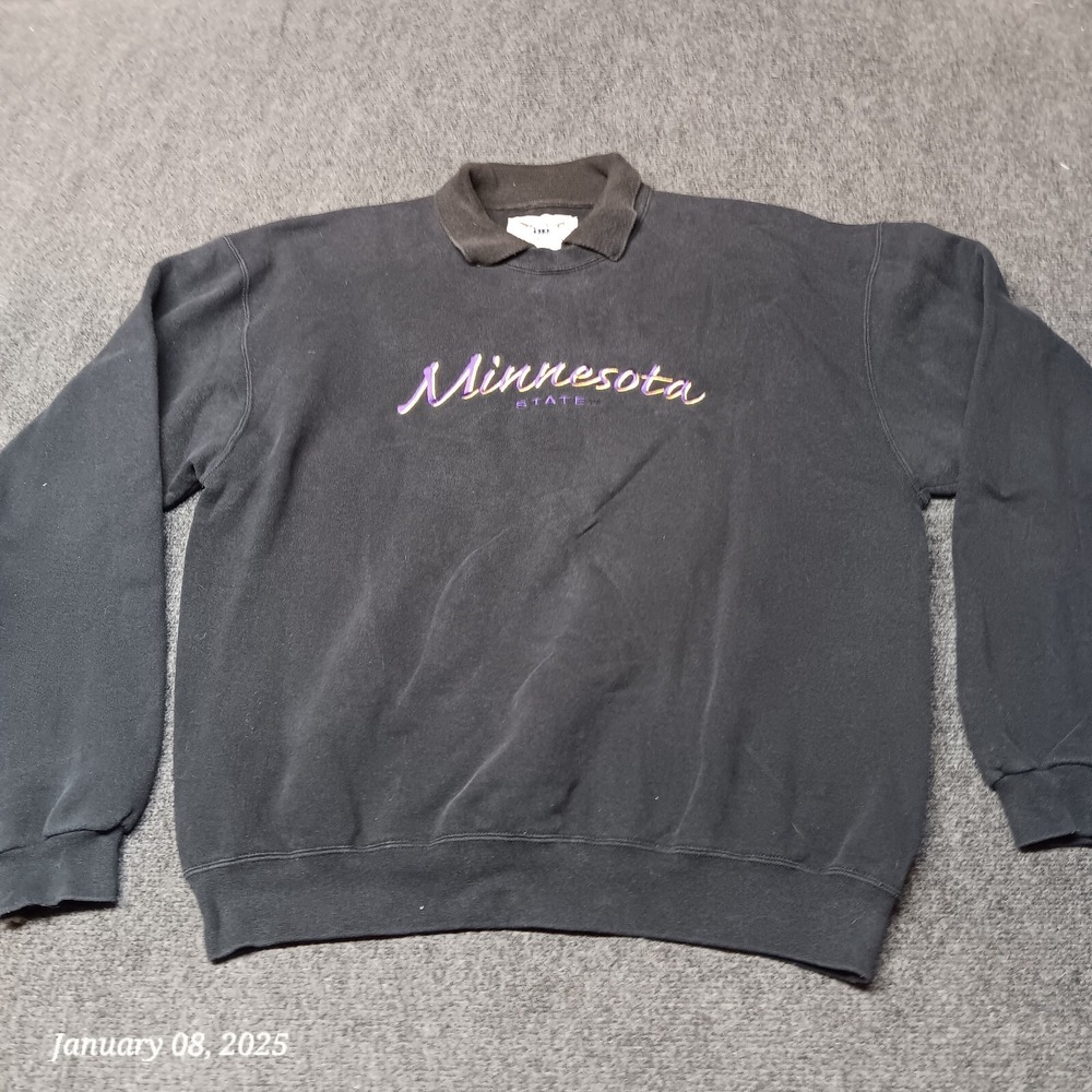 Vintage Minnesota State Sweatshirt‎ Adult XL Black Embroidered Oarsman Collared